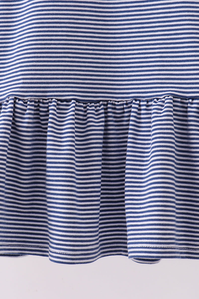 Premium Blue Auburn stripe tiger embroidery dress - Aaria Tees Aaria Tees