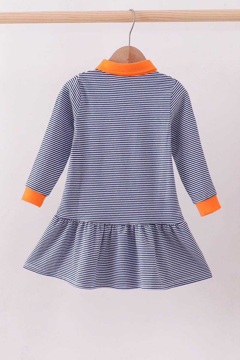 Premium Blue Auburn stripe tiger embroidery dress - Aaria Tees Aaria Tees