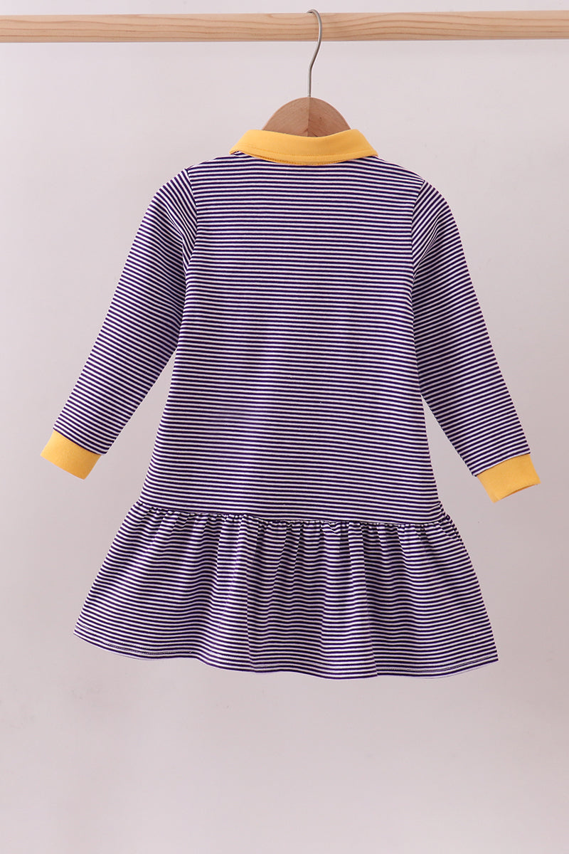 Premium Purple LSU stripe tiger embroidery dress - Aaria Tees Aaria Tees