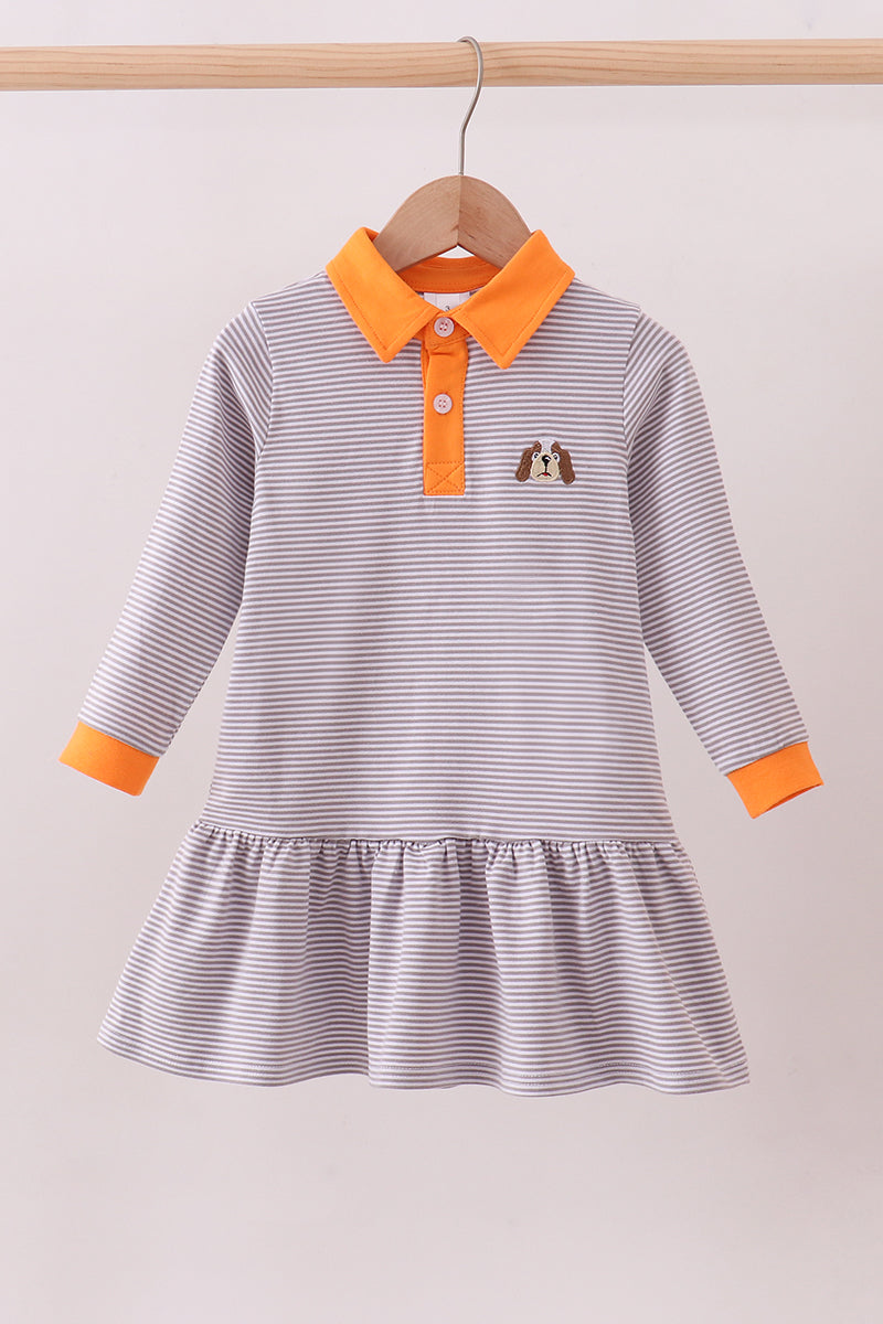 Premium Orange Tennessee stripe puppy embroidery dress - Aaria Tees Aaria Tees