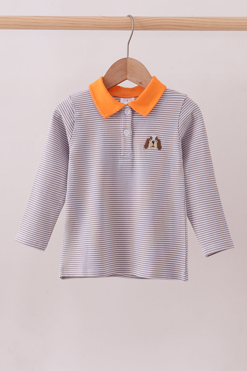Premium Orange Tennessee stripe puppy embroidery button down shirt - Aaria Tees