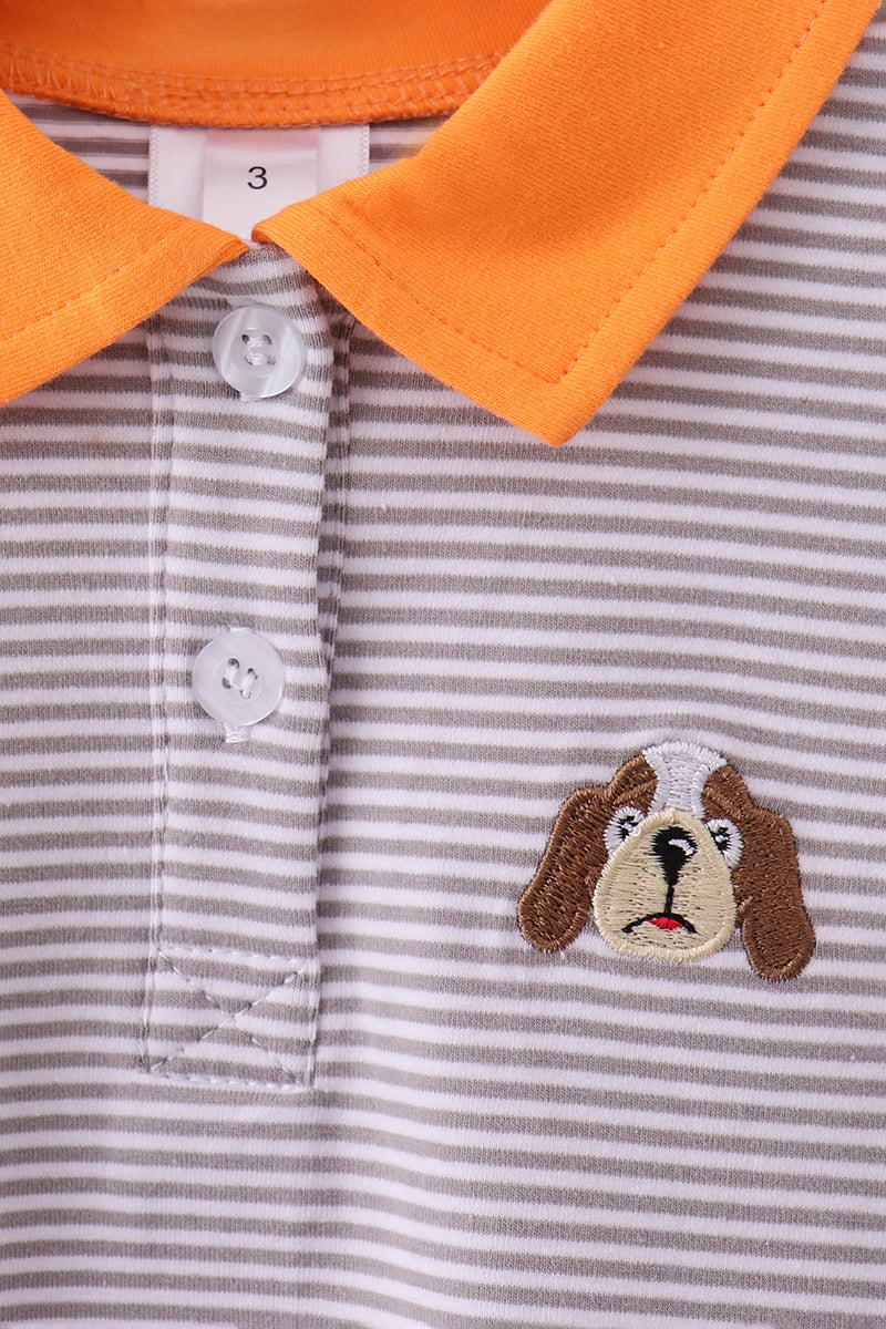 Premium Orange Tennessee stripe puppy embroidery button down shirt - Aaria Tees Aaria Tees