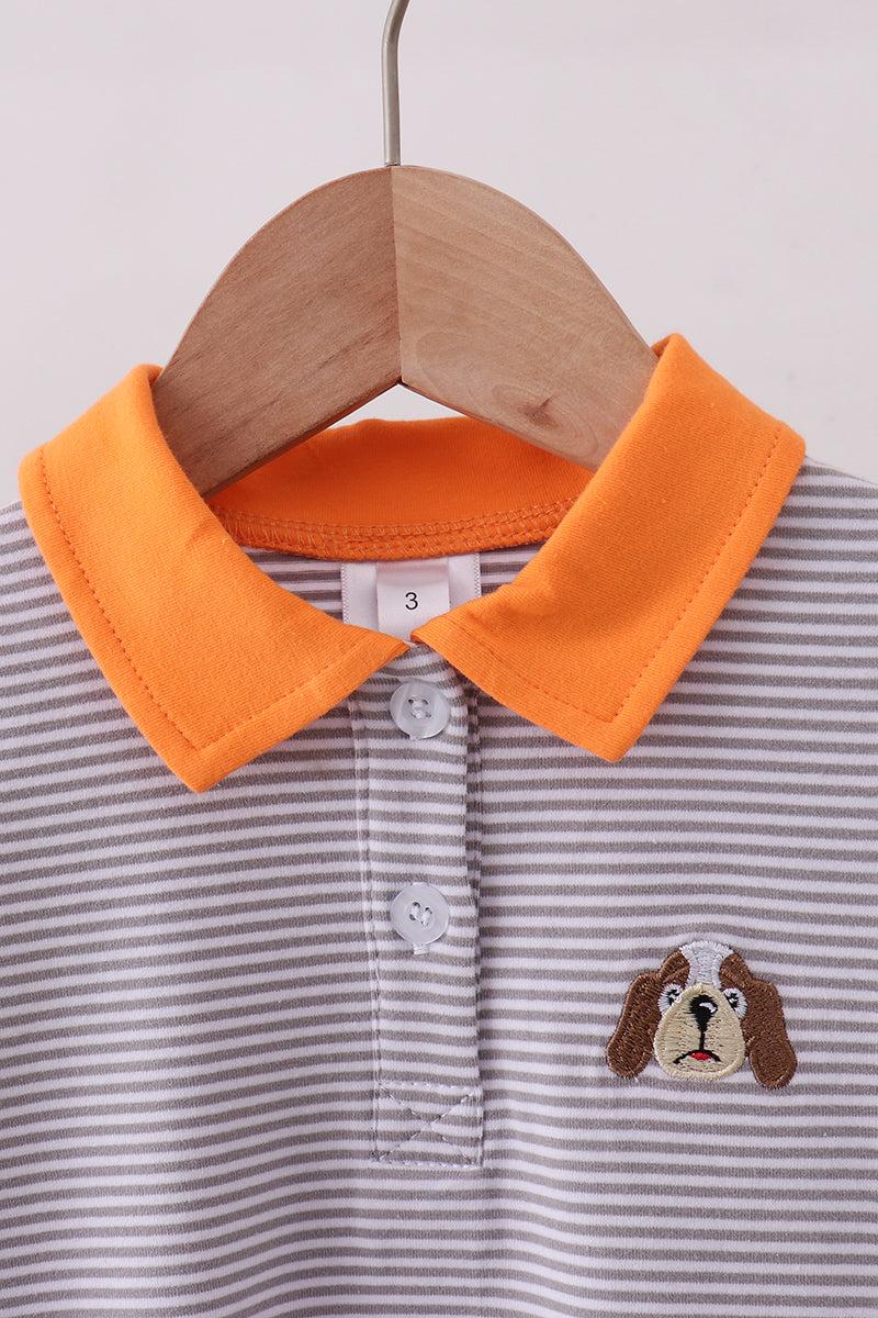 Premium Orange Tennessee stripe puppy embroidery button down shirt - Aaria Tees Aaria Tees