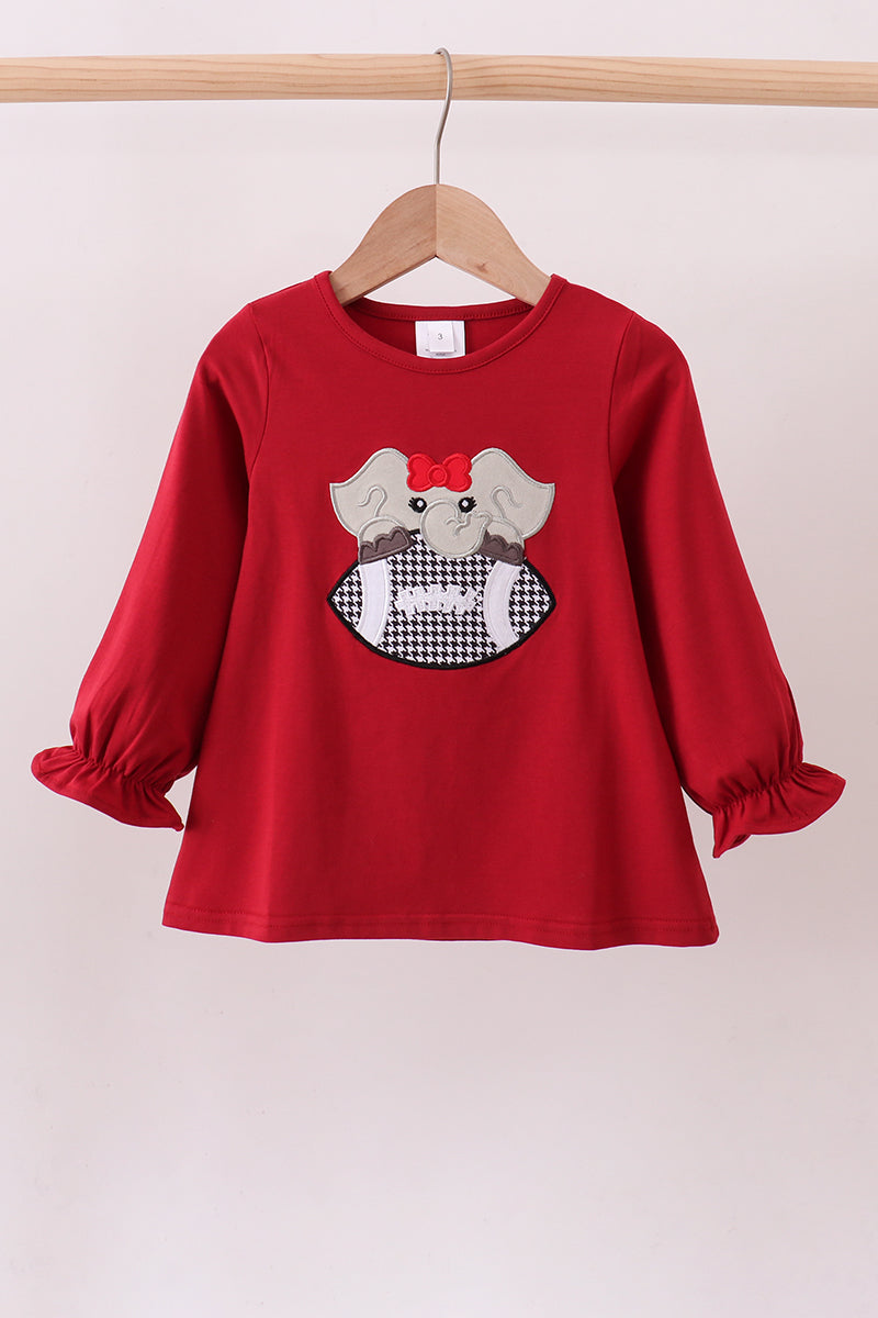 Premium Maroon Alabama elephant football applique top - Aaria Tees