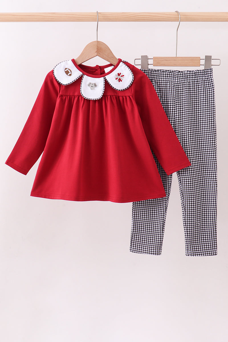 Premium Maroon Alabama elephant football embroidery gingham pants set - Aaria Tees