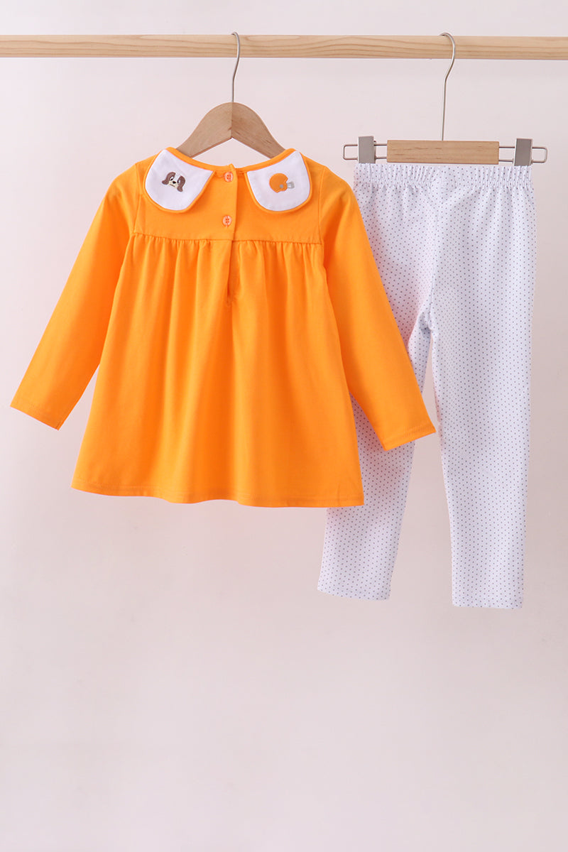 Premium Orange Tennessee puppy football embroidery pants set - Aaria Tees Aaria Tees