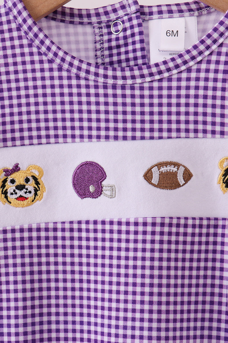 Premium Purple LSU tiger embroidery gingham ruffle bubble - Aaria Tees Aaria Tees