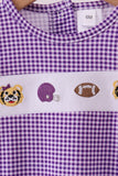 Premium Purple LSU tiger embroidery gingham ruffle bubble - Aaria Tees Aaria Tees