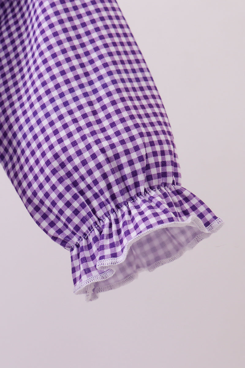 Premium Purple LSU tiger embroidery gingham ruffle bubble - Aaria Tees Aaria Tees