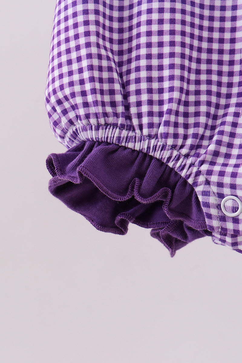 Premium Purple LSU tiger embroidery gingham ruffle bubble - Aaria Tees Aaria Tees