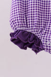 Premium Purple LSU tiger embroidery gingham ruffle bubble - Aaria Tees Aaria Tees