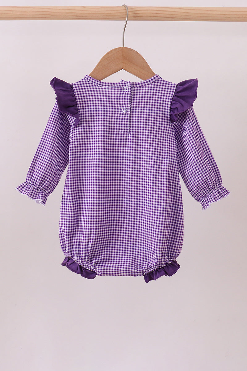 Premium Purple LSU tiger embroidery gingham ruffle bubble - Aaria Tees Aaria Tees