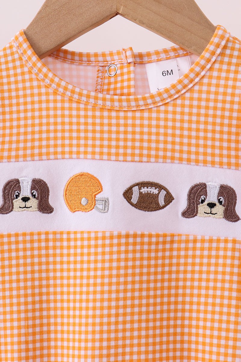 Premium Orange Tennessee puppy football embroidery gingham ruffle bubble - Aaria Tees Aaria Tees