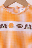 Premium Orange Tennessee puppy football embroidery gingham ruffle bubble - Aaria Tees Aaria Tees