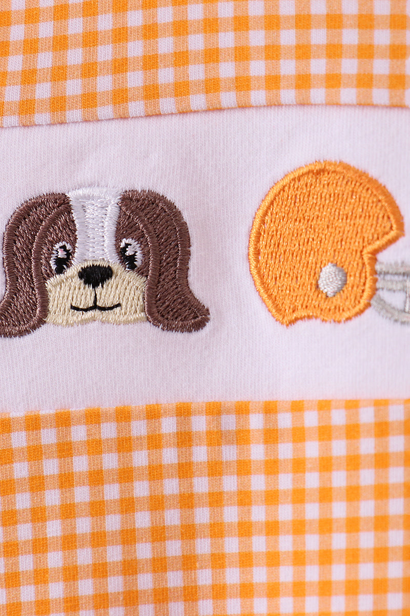 Premium Orange Tennessee puppy football embroidery gingham ruffle bubble - Aaria Tees Aaria Tees