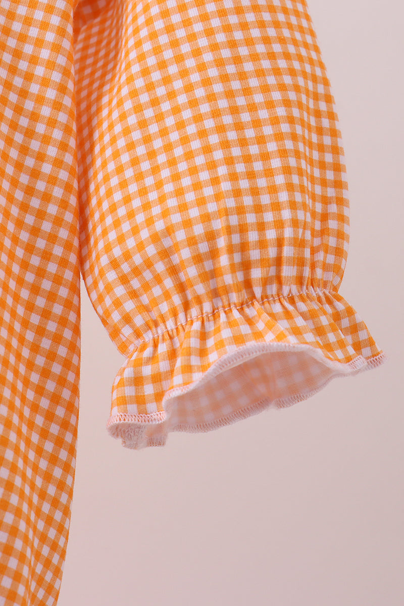 Premium Orange Tennessee puppy football embroidery gingham ruffle bubble - Aaria Tees Aaria Tees