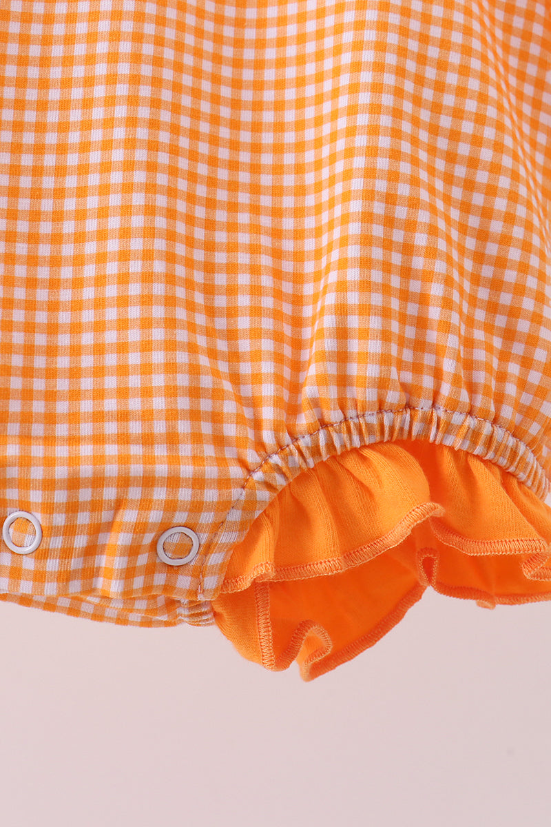 Premium Orange Tennessee puppy football embroidery gingham ruffle bubble - Aaria Tees Aaria Tees