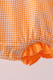 Premium Orange Tennessee puppy football embroidery gingham ruffle bubble - Aaria Tees Aaria Tees