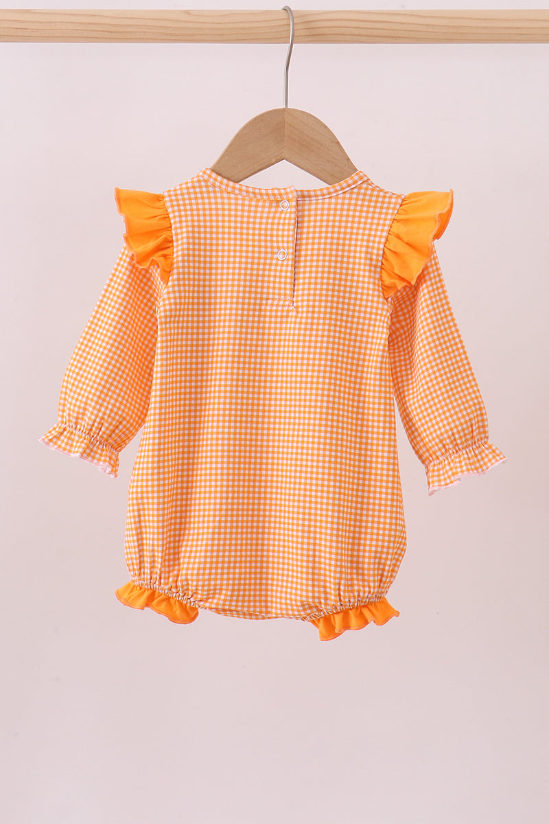 Premium Orange Tennessee puppy football embroidery gingham ruffle bubble - Aaria Tees Aaria Tees