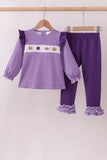Premium Purple LSU tiger football embroideyr gingham ruffle pants set Aaria Tees