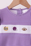 Premium Purple LSU tiger football embroideyr gingham ruffle pants set Aaria Tees