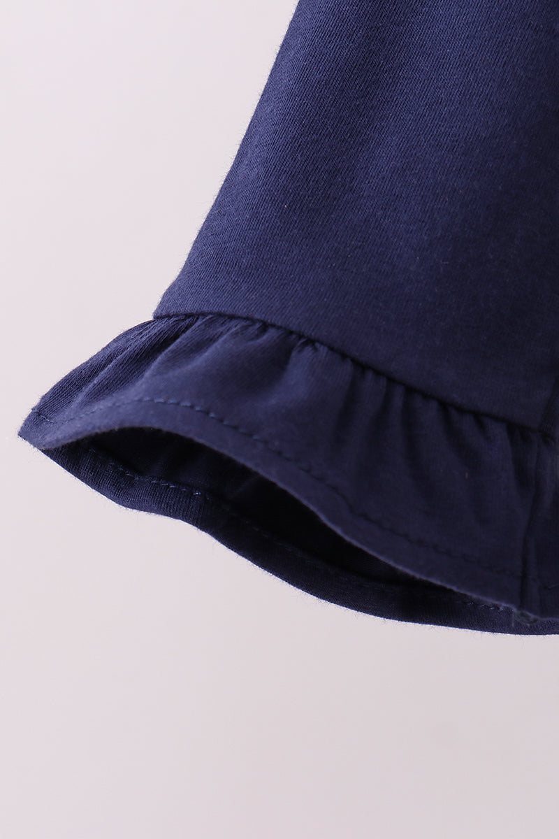 Premium Navy Auburn embroidery ruffle top - Aaria Tees Aaria Tees