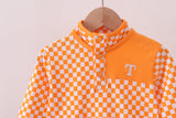 Orange Tennessee checkered pullover ruffle top - Aaria Tees Aaria Tees