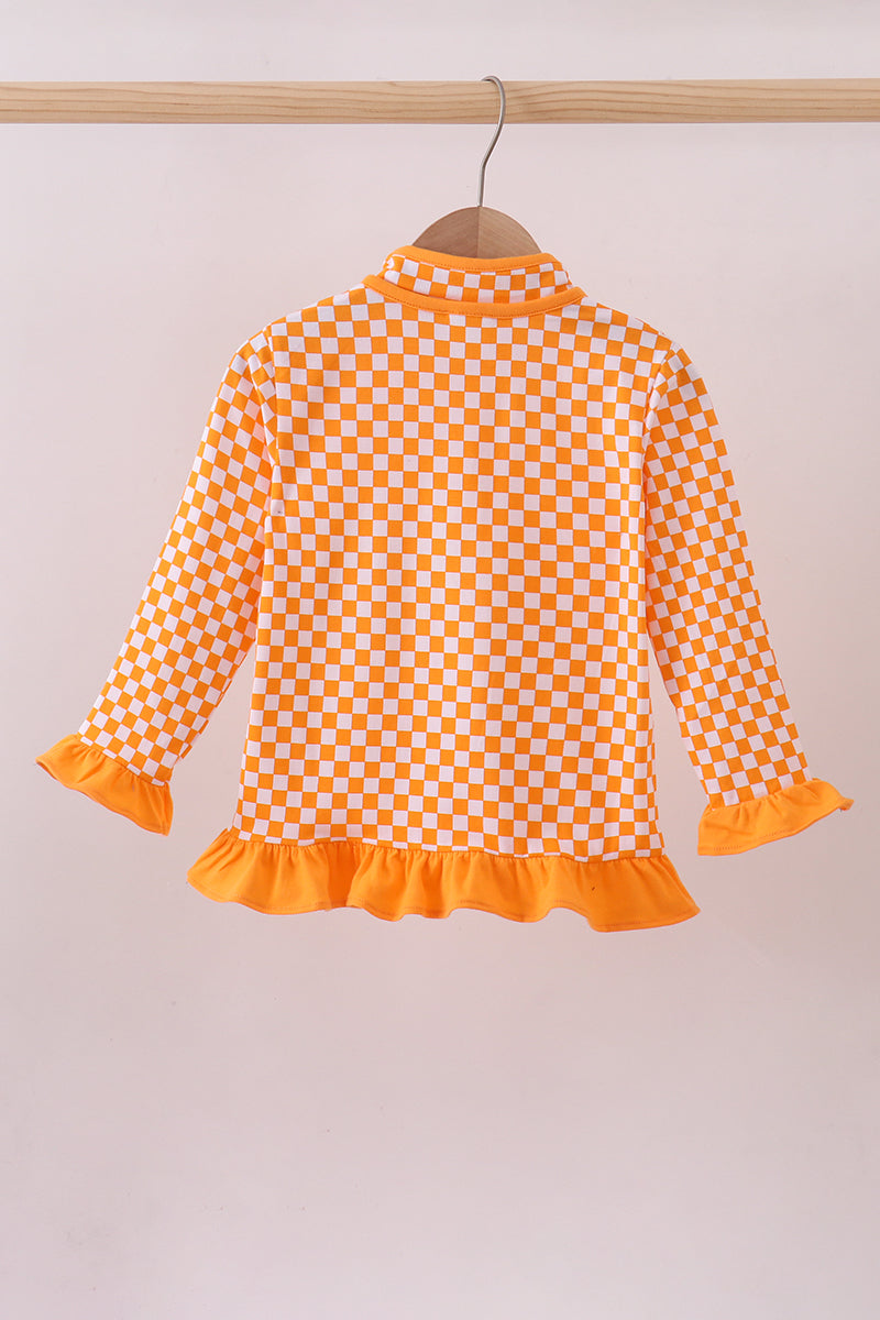 Orange Tennessee checkered pullover ruffle top - Aaria Tees Aaria Tees