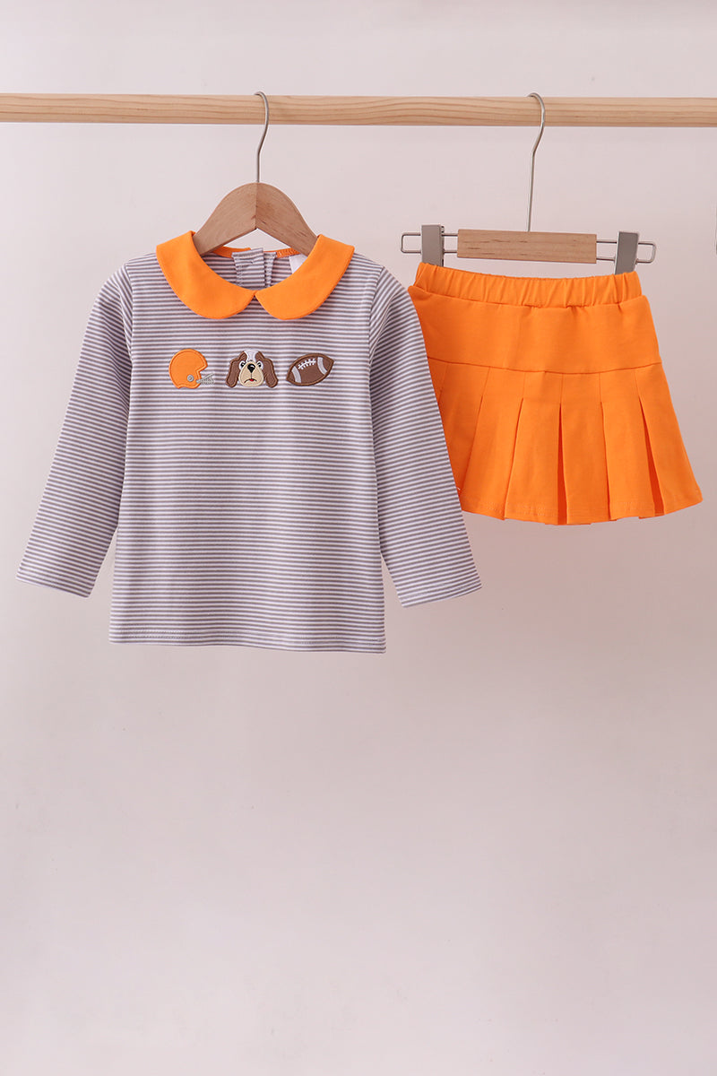Premium Orange Tennessee stripe football embroidery skorts set - Aaria Tees Aaria Tees