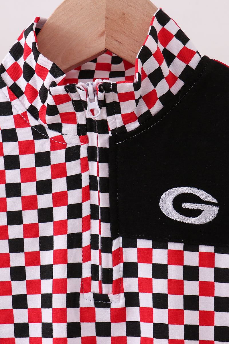 Checkered Georgia half zipper pullover top - Aaria Tees Aaria Tees