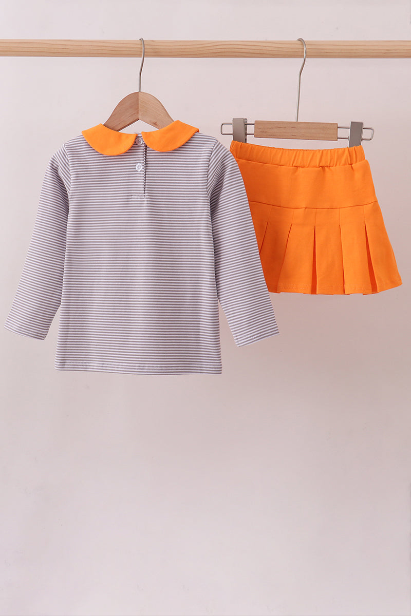 Premium Orange Tennessee stripe football embroidery skorts set - Aaria Tees Aaria Tees