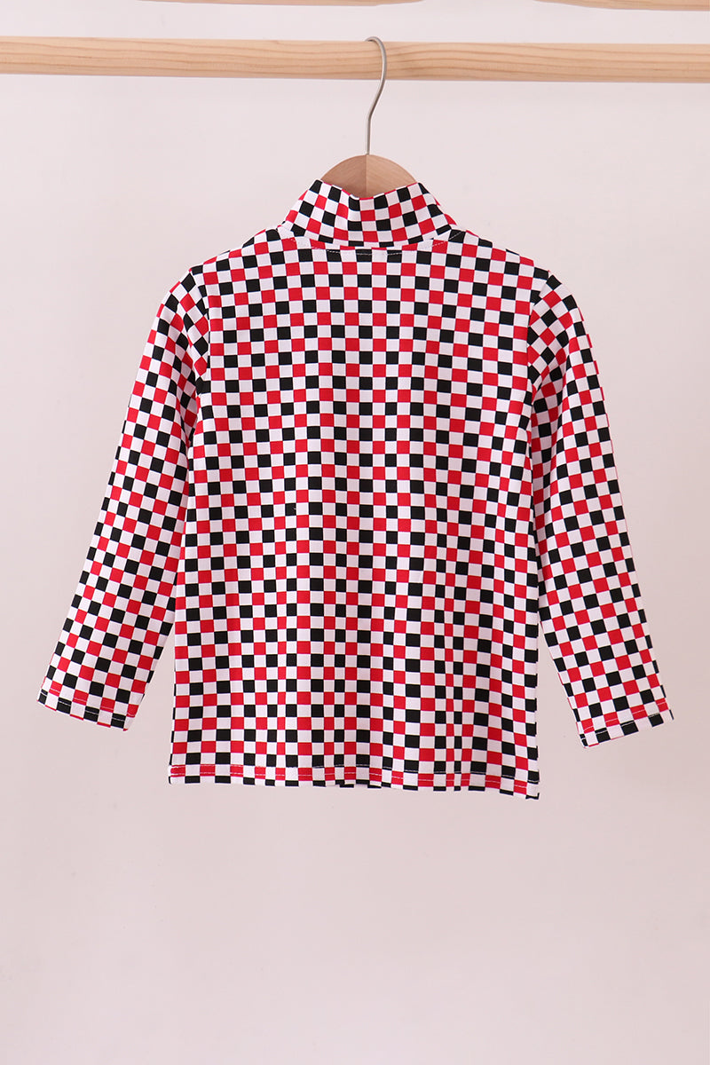 Checkered Georgia half zipper pullover top - Aaria Tees Aaria Tees