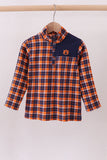 Premium Navy Auburn embroidery plaid top Aaria Tees