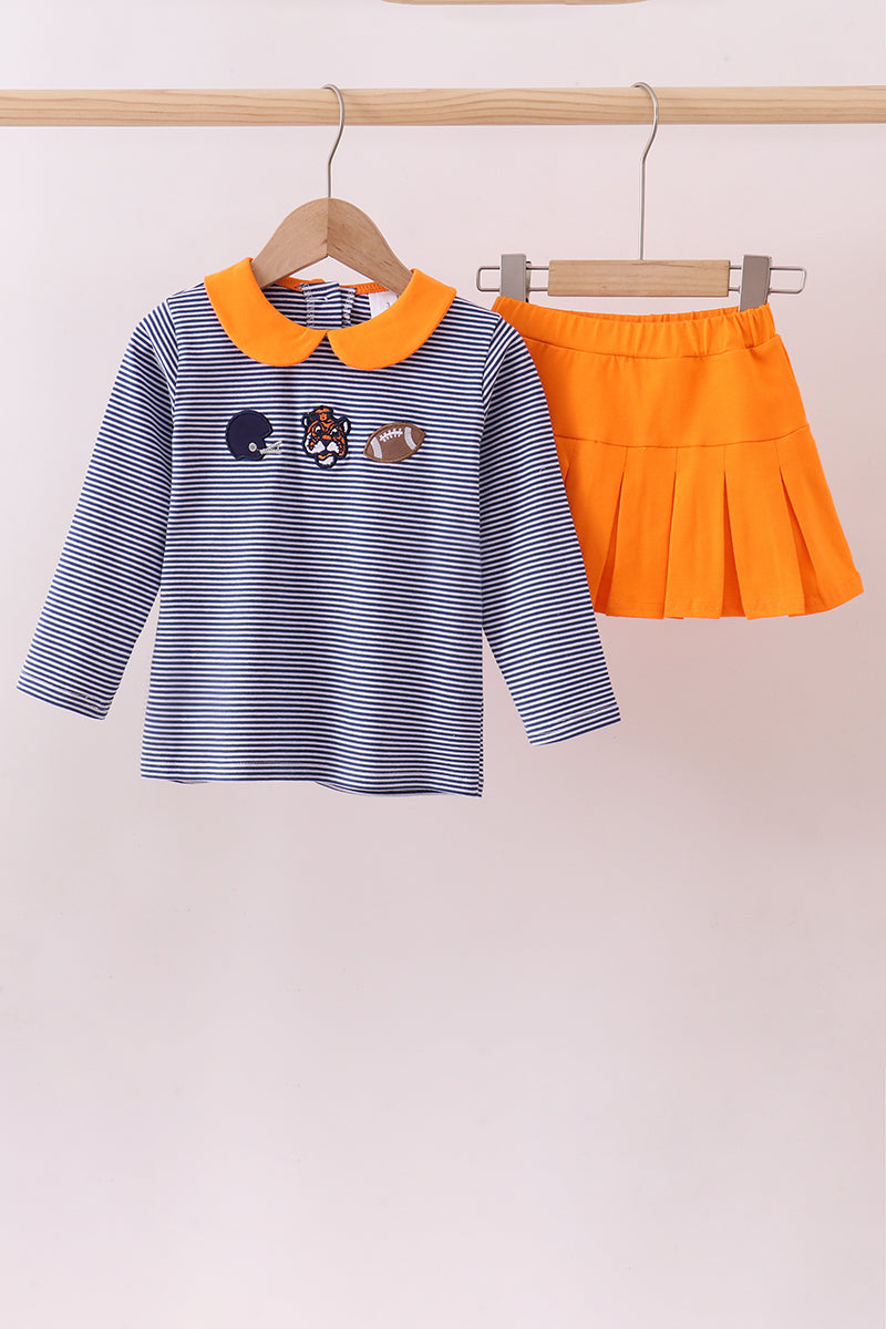 Premium Orange Clemson stripe football embroidery skorts set - Aaria Tees Aaria Tees