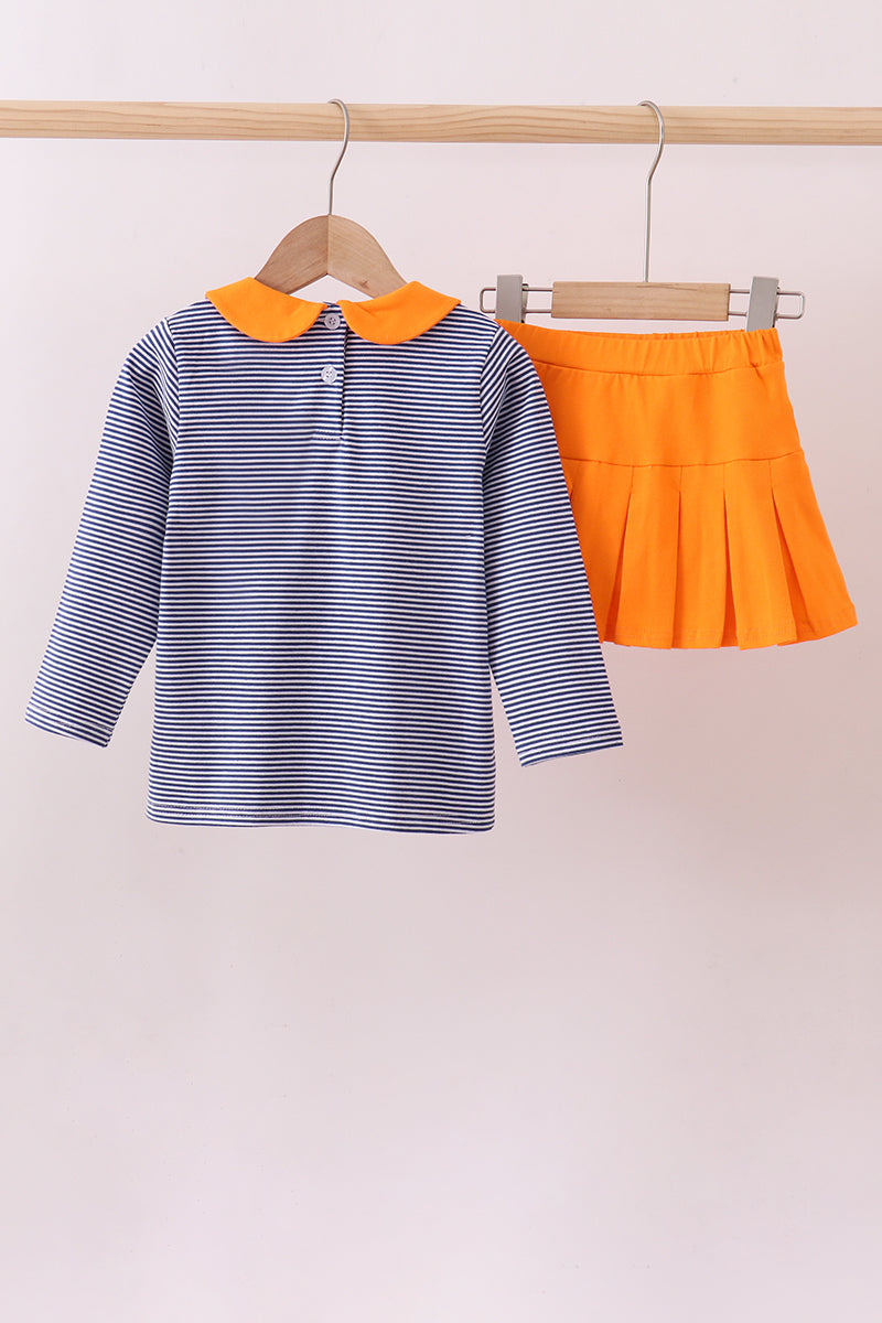 Premium Orange Clemson stripe football embroidery skorts set - Aaria Tees Aaria Tees