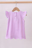 Purple flutter sleeve scalloped top Aaria Tees