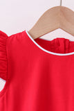 Red flutter sleeve scalloped top Aaria Tees