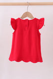Red flutter sleeve scalloped top Aaria Tees