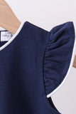 Navy flutter sleeve scalloped top Aaria Tees