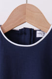 Navy flutter sleeve scalloped top Aaria Tees