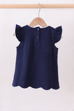 Navy flutter sleeve scalloped top Aaria Tees