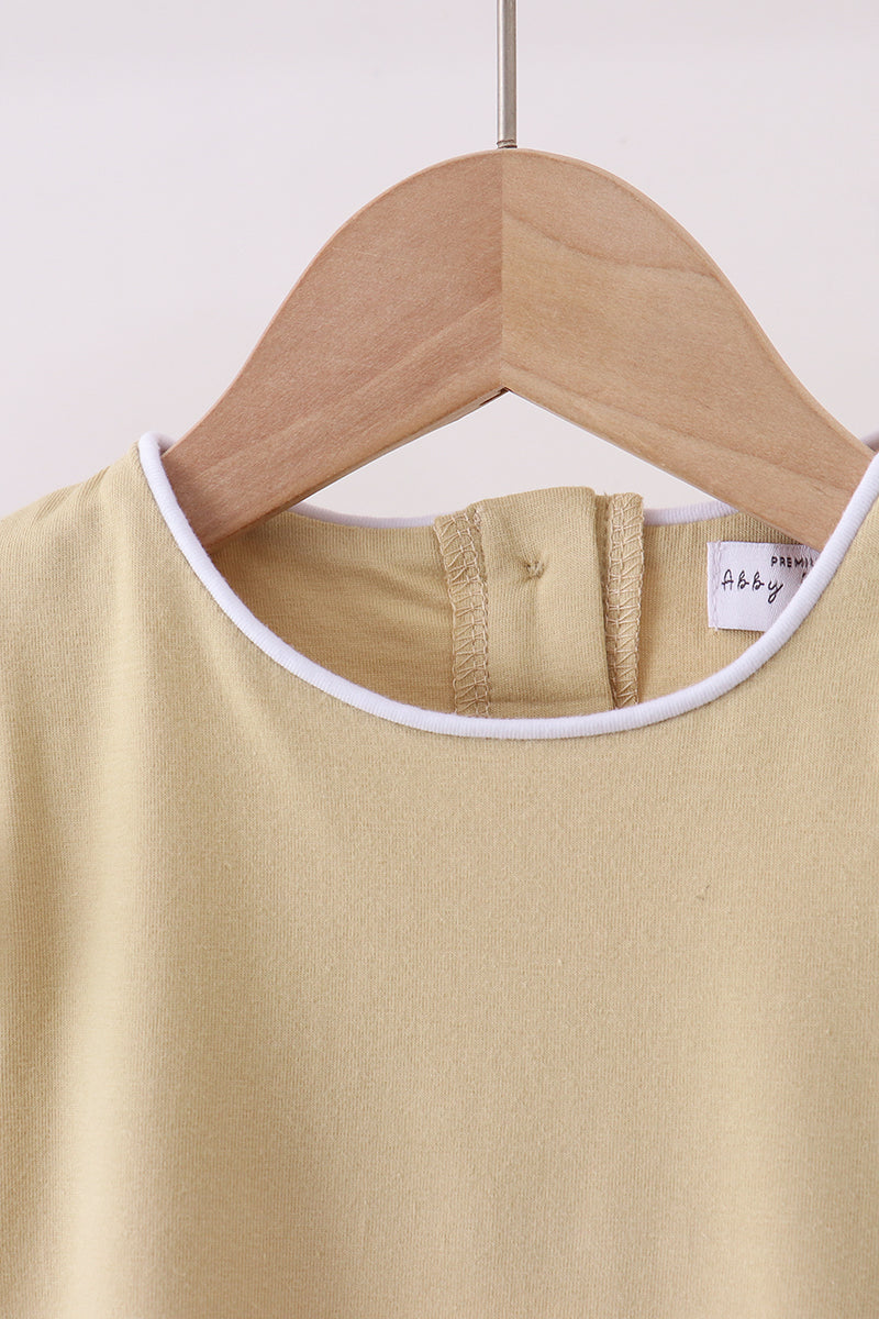 Khaki flutter sleeve scalloped top - Aaria Tees Aaria Tees