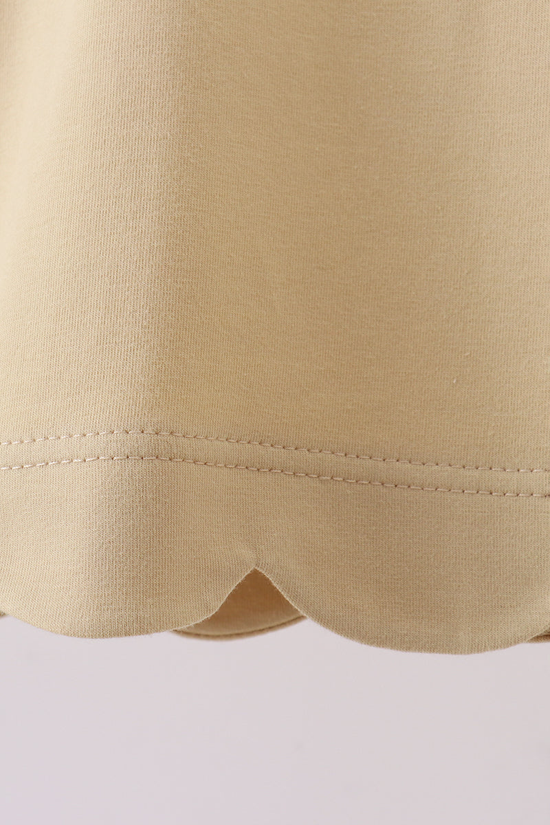 Khaki flutter sleeve scalloped top - Aaria Tees Aaria Tees