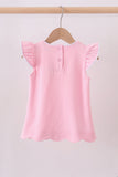 Pink flutter sleeve scalloped top Aaria Tees