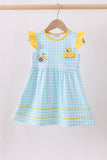 Blue gingham  butterfly & bee pocket flutter dress - Aaria Tees Aaria Tees