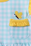 Blue gingham  butterfly & bee pocket flutter dress - Aaria Tees Aaria Tees