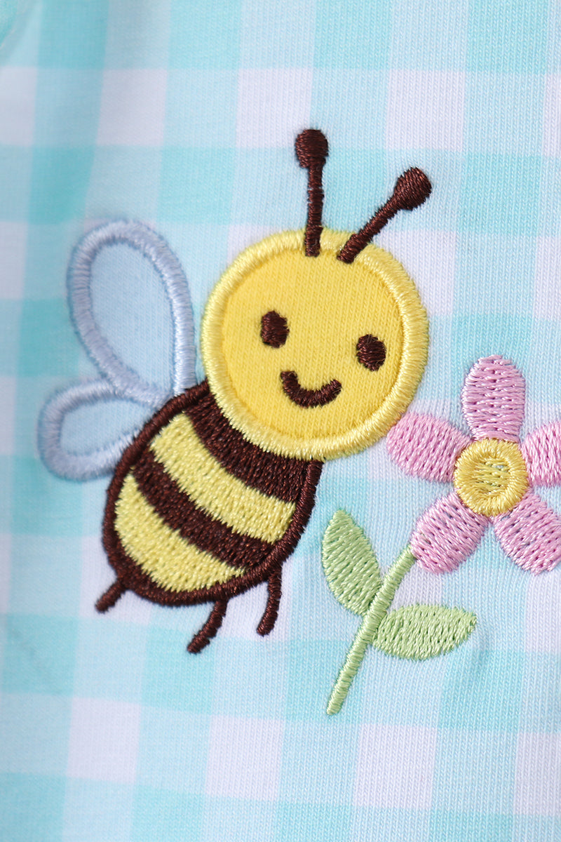 Blue gingham  butterfly & bee pocket flutter dress - Aaria Tees Aaria Tees