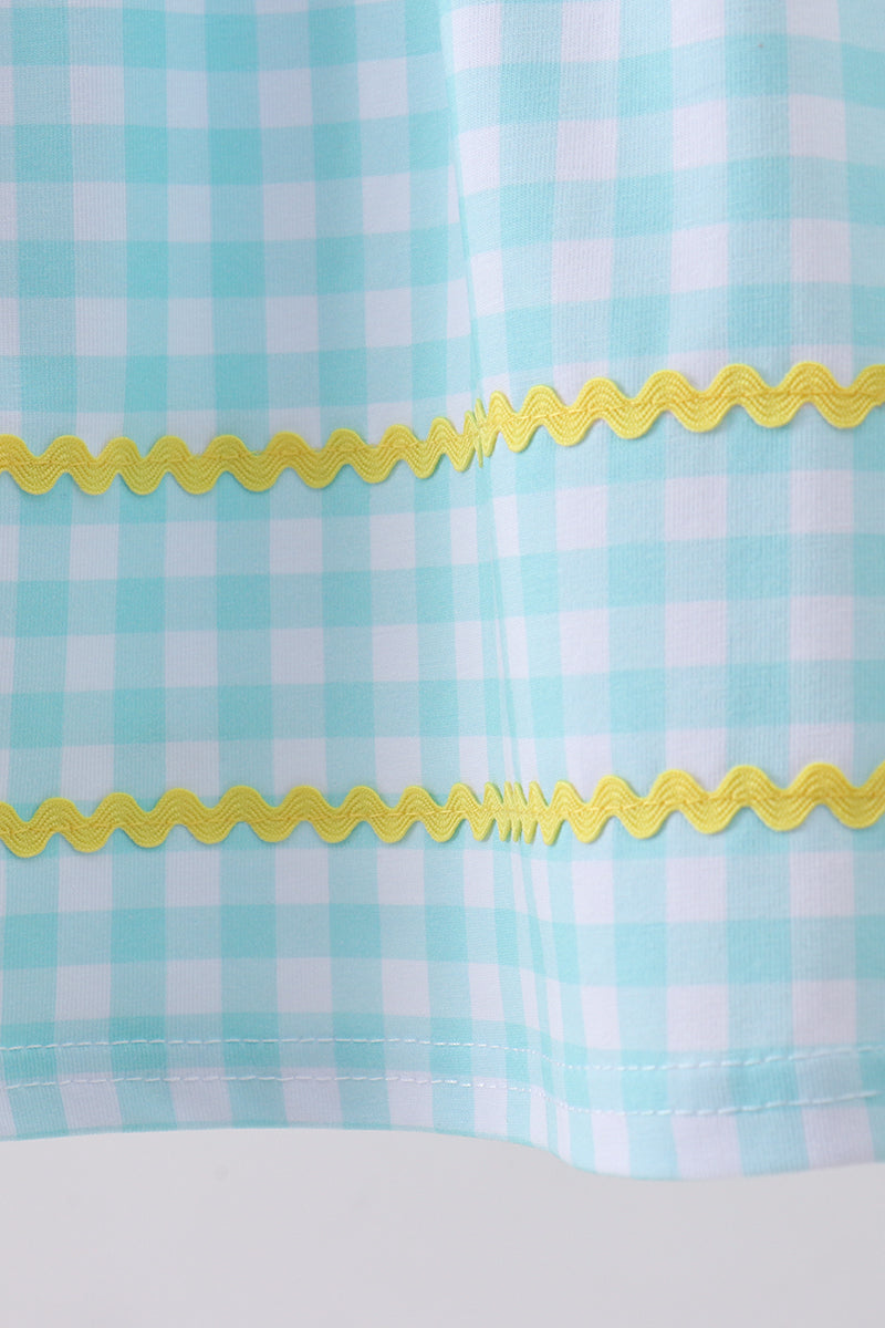Blue gingham  butterfly & bee pocket flutter dress - Aaria Tees Aaria Tees