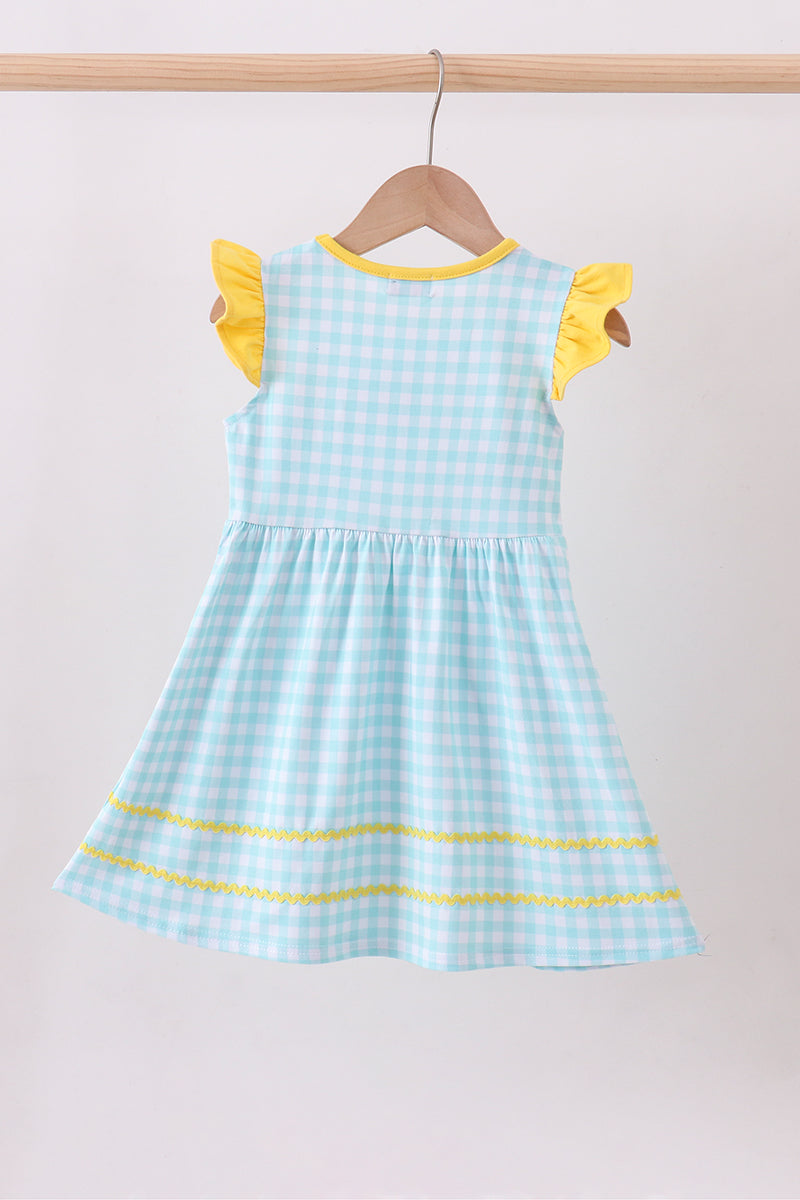 Blue gingham  butterfly & bee pocket flutter dress - Aaria Tees Aaria Tees