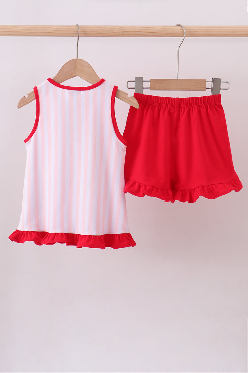 Pink baseball bow stripe ruffle shorts set - Aaria Tees Aaria Tees